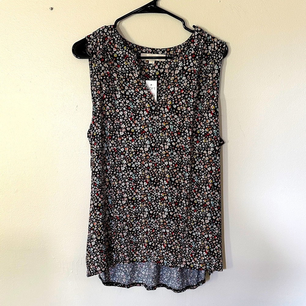 LOFT Floral Sleeveless Blouse - Black with Multicolor Accents
